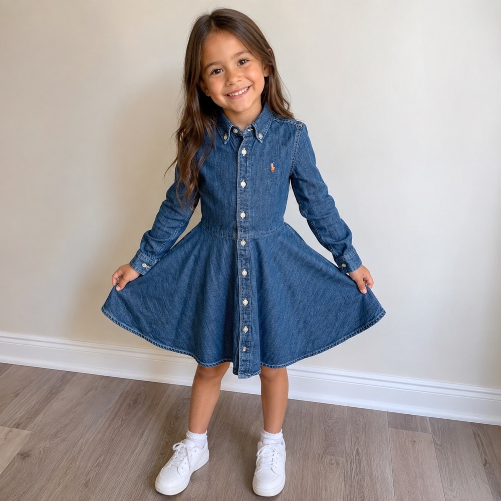 Ralph Lauren Denim Shirt Dress Long Sleeve A-Line Preppy Classic 6 Blue